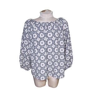 Ann Taylor Factory 3/4 Sleeve Womens Top‎ Size MP Blue Floral Geometric